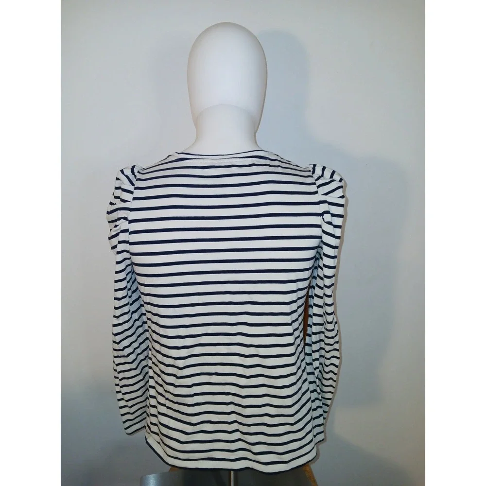 Boden Imogen Breton Navy Stripe Long Puff Sleeve Top - Size 14